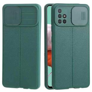 For Samsung Galaxy A51 4G Litchi Texture Sliding Camshield TPU Phone Case(Dark Green)