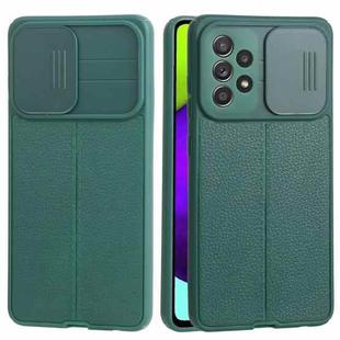 For Samsung Galaxy A52 5G / 4G Litchi Texture Sliding Camshield TPU Phone Case(Dark Green)