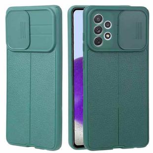 For Samsung Galaxy A72 5G / 4G Litchi Texture Sliding Camshield TPU Phone Case(Dark Green)