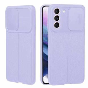 For Samsung Galaxy S21+ 5G Litchi Texture Sliding Camshield TPU Phone Case(Light Purple)