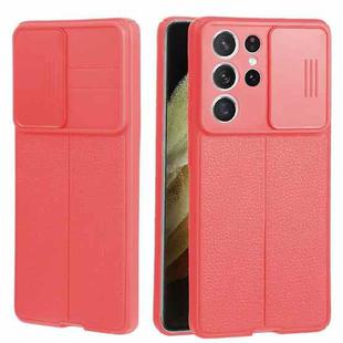 For Samsung Galaxy S21 Ultra 5G Litchi Texture Sliding Camshield TPU Phone Case(Red)