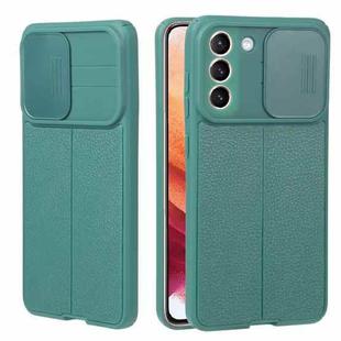 For Samsung Galaxy S30 / S21 Litchi Texture Sliding Camshield TPU Phone Case(Dark Green)