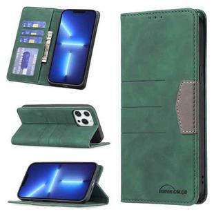 For iPhone 13 Pro Magnetic Splicing Leather Phone Case (Green)
