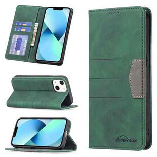 For iPhone 13 Magnetic Splicing Leather Phone Case(Green)