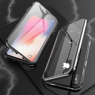 For iPhone XS Max Ultra Slim Double Sides Magnetic Adsorption Angular Frame Tempered Glass Magnet Flip Case(Black)
