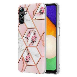 For Samsung Galaxy A13 5G Electroplating Splicing Marble Flower TPU Phone Case(Pink Flower)