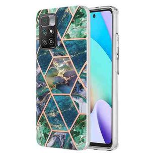 For Xiaomi Redmi 10 Electroplating Splicing Marble TPU Phone Case(Blue Green)