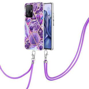 For Xiaomi Mi 11T / Mi 11T Pro Electroplating Splicing Marble TPU Phone Case with Lanyard(Dark Purple)