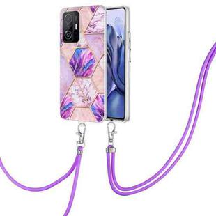 For Xiaomi Mi 11T / Mi 11T Pro Electroplating Splicing Marble TPU Phone Case with Lanyard(Light Purple)