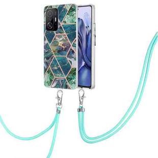 For Xiaomi Mi 11T / Mi 11T Pro Electroplating Splicing Marble TPU Phone Case with Lanyard(Blue Green)