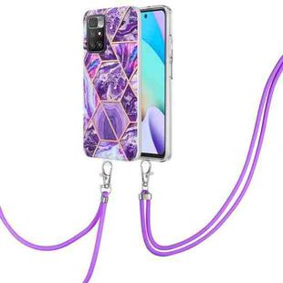 For Xiaomi Redmi 10 Electroplating Splicing Marble TPU Phone Case with Lanyard(Dark Purple)