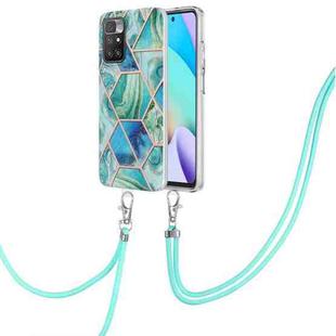 For Xiaomi Redmi 10 Electroplating Splicing Marble TPU Phone Case with Lanyard(Green)