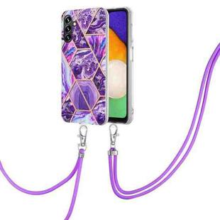 For Samsung Galaxy A13 5G Electroplating Splicing Marble TPU Phone Case with Lanyard(Dark Purple)