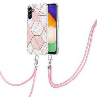 For Samsung Galaxy A13 5G Electroplating Splicing Marble TPU Phone Case with Lanyard(Pink White)