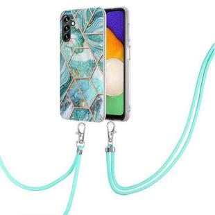 For Samsung Galaxy A13 5G Electroplating Splicing Marble TPU Phone Case with Lanyard(Blue)