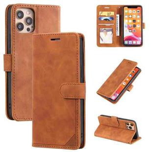 For iPhone 12 / 12 Pro Skin Feel Anti-theft Brush Horizontal Flip Leather Phone Case(Brown)