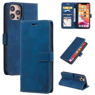 For iPhone 12 / 12 Pro Skin Feel Anti-theft Brush Horizontal Flip Leather Phone Case(Blue)