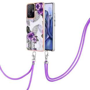 For Xiaomi Mi 11T / Mi 11T Pro Electroplating IMD TPU Phone Case with Lanyard(Purple Flower)