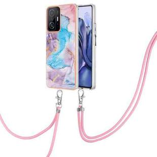 For Xiaomi Redmi 10 Electroplating IMD TPU Phone Case with Lanyard(Blue Marble)