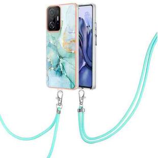 For Xiaomi Mi 11T / Mi 11T Pro Electroplating Marble IMD TPU Phone Case with Lanyard(Green 003)
