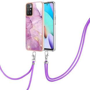 For Xiaomi Redmi 10 Electroplating Marble IMD TPU Phone Case with Lanyard(Purple 001)