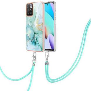 For Xiaomi Redmi 10 Electroplating Marble IMD TPU Phone Case with Lanyard(Green 003)
