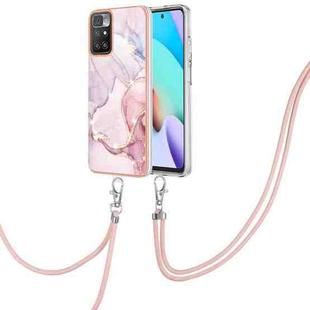 For Xiaomi Redmi 10 Electroplating Marble IMD TPU Phone Case with Lanyard(Rose Gold 005)