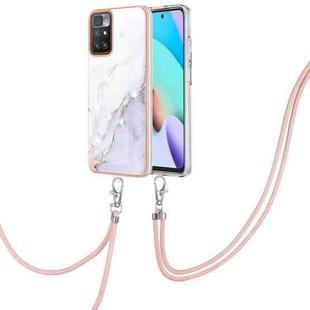 For Xiaomi Redmi 10 Electroplating Marble IMD TPU Phone Case with Lanyard(White 006)