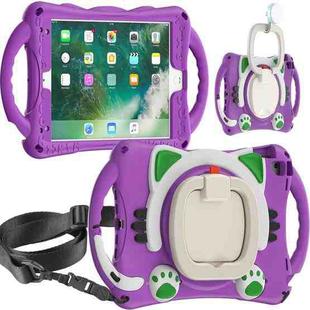 Cute Cat King Kids Shockproof Silicone Tablet Case with Holder & Shoulder Strap & Handle For iPad 9.7 2018 / 2017 / Air / Air 2 / Pro 9.7(Purple)