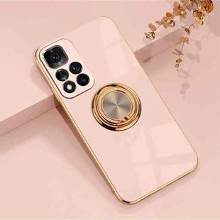 For Xiaomi Redmi Note 11 5G 6D Electroplating Full Coverage Silicone Phone Case with Magnetic Ring Holder(Light Pink)