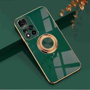 For Xiaomi Redmi Note 11 5G 6D Electroplating Full Coverage Silicone Phone Case with Magnetic Ring Holder(Dark Green)
