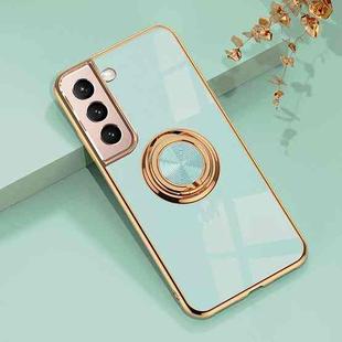 For Samsung Galaxy S22 5G 6D Electroplating Full Coverage Silicone Phone Protective Case with Magnetic Ring Holder(Light Cyan)