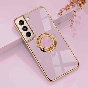 For Samsung Galaxy S22+ 5G 6D Electroplating Full Coverage Silicone Phone Protective Case with Magnetic Ring Holder(Light Purple)