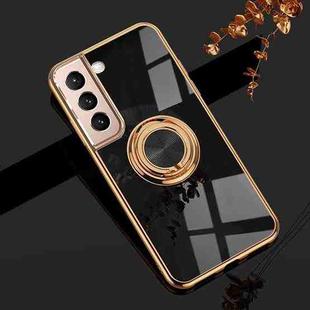 For Samsung Galaxy S22+ 5G 6D Electroplating Full Coverage Silicone Phone Protective Case with Magnetic Ring Holder(Black)