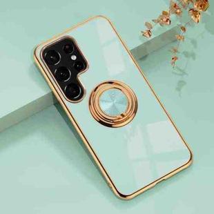 For Samsung Galaxy S22 Ultra 5G 6D Electroplating Full Coverage Silicone Phone Protective Case with Magnetic Ring Holder(Light Cyan)