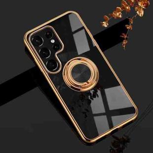 For Samsung Galaxy S22 Ultra 5G 6D Electroplating Full Coverage Silicone Phone Protective Case with Magnetic Ring Holder(Black)