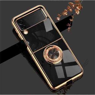 For Samsung Galaxy Z Flip3 5G 6D Electroplating Full Coverage Silicone Phone Protective Case with Magnetic Ring Holder(Black)