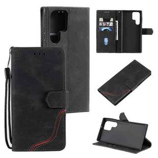 For Samsung Galaxy S22 Ultra 5G Three-color Stitching Calf Texture Horizontal Flip Phone Leather Case with Holder & Card Slots & Wallet(Black)