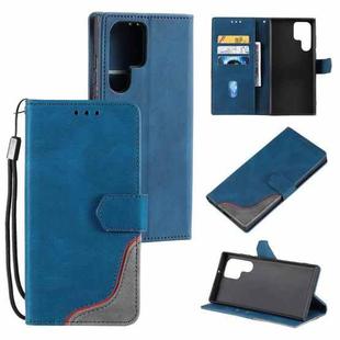 For Samsung Galaxy S22 Ultra 5G Three-color Stitching Calf Texture Horizontal Flip Phone Leather Case with Holder & Card Slots & Wallet(Blue)