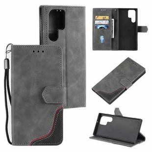 For Samsung Galaxy S22 Ultra 5G Three-color Stitching Calf Texture Horizontal Flip Phone Leather Case with Holder & Card Slots & Wallet(Grey)