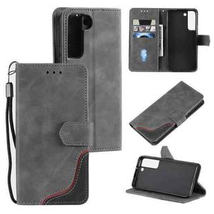 For Samsung Galaxy S22 5G Three-color Stitching Calf Texture Horizontal Flip Phone Leather Case with Holder & Card Slots & Wallet(Grey)