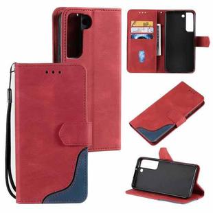 For Samsung Galaxy S22 5G Three-color Stitching Calf Texture Horizontal Flip Phone Leather Case with Holder & Card Slots & Wallet(Red)