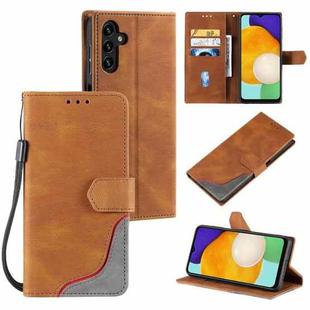 For Samsung Galaxy A13 5G Three-color Stitching Calf Texture Horizontal Flip Phone Leather Case with Holder & Card Slots & Wallet(Brown)