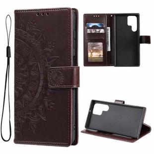 For Samsung Galaxy S22 Ultra 5G Totem Flower Embossed Horizontal Flip Phone Leather Case with Holder & Card Slots & Wallet(Brown)