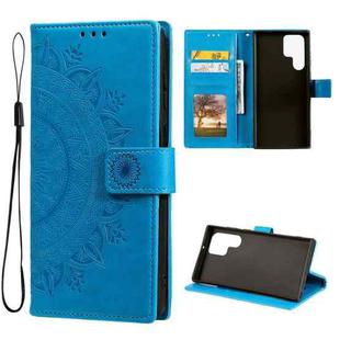 For Samsung Galaxy S22 Ultra 5G Totem Flower Embossed Horizontal Flip Phone Leather Case with Holder & Card Slots & Wallet(Blue)