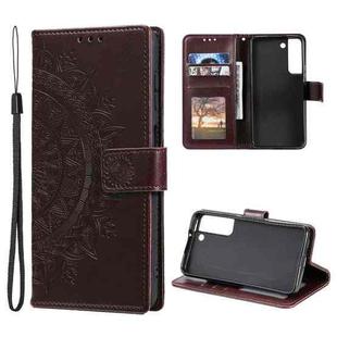 For Samsung Galaxy S22 5G Totem Flower Embossed Horizontal Flip Phone Leather Case with Holder & Card Slots & Wallet(Brown)