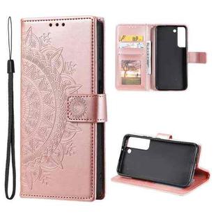 For Samsung Galaxy S22 5G Totem Flower Embossed Horizontal Flip Phone Leather Case with Holder & Card Slots & Wallet(Rose Gold)