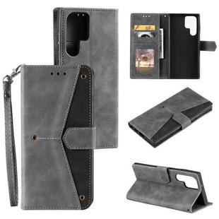 For Samsung Galaxy S22 Ultra 5G Stitching Calf Texture Horizontal Flip Phone  Leather Case with Holder & Card Slots & Wallet(Grey)