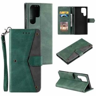 For Samsung Galaxy S22 Ultra 5G Stitching Calf Texture Horizontal Flip Phone  Leather Case with Holder & Card Slots & Wallet(Green)