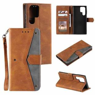 For Samsung Galaxy S22 Ultra 5G Stitching Calf Texture Horizontal Flip Phone  Leather Case with Holder & Card Slots & Wallet(Brown)